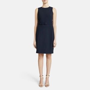 Theory Vallie B Sleeveless Belted Stretch Wool Career Shift Dress